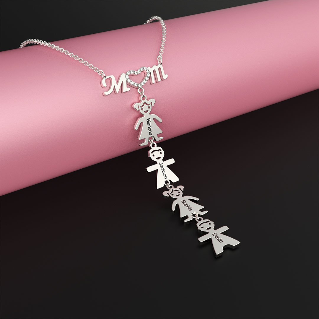 Mother's Day Gift Personalised Inlay Mom Necklace With Kids