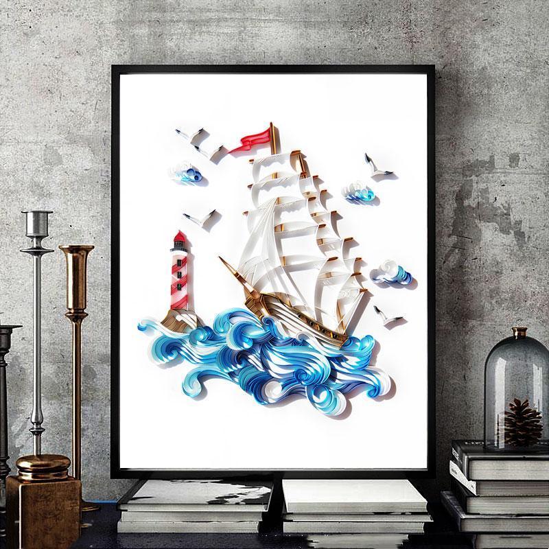 Quilling paper painting Kit - Sailboat