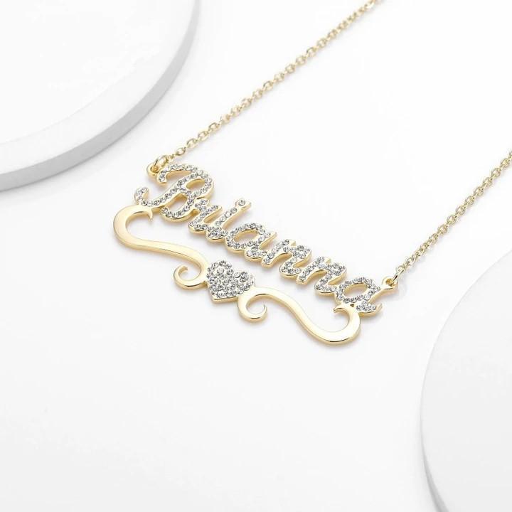 Valentine's Day Gift Sparkling Diamond Heart Name Necklace