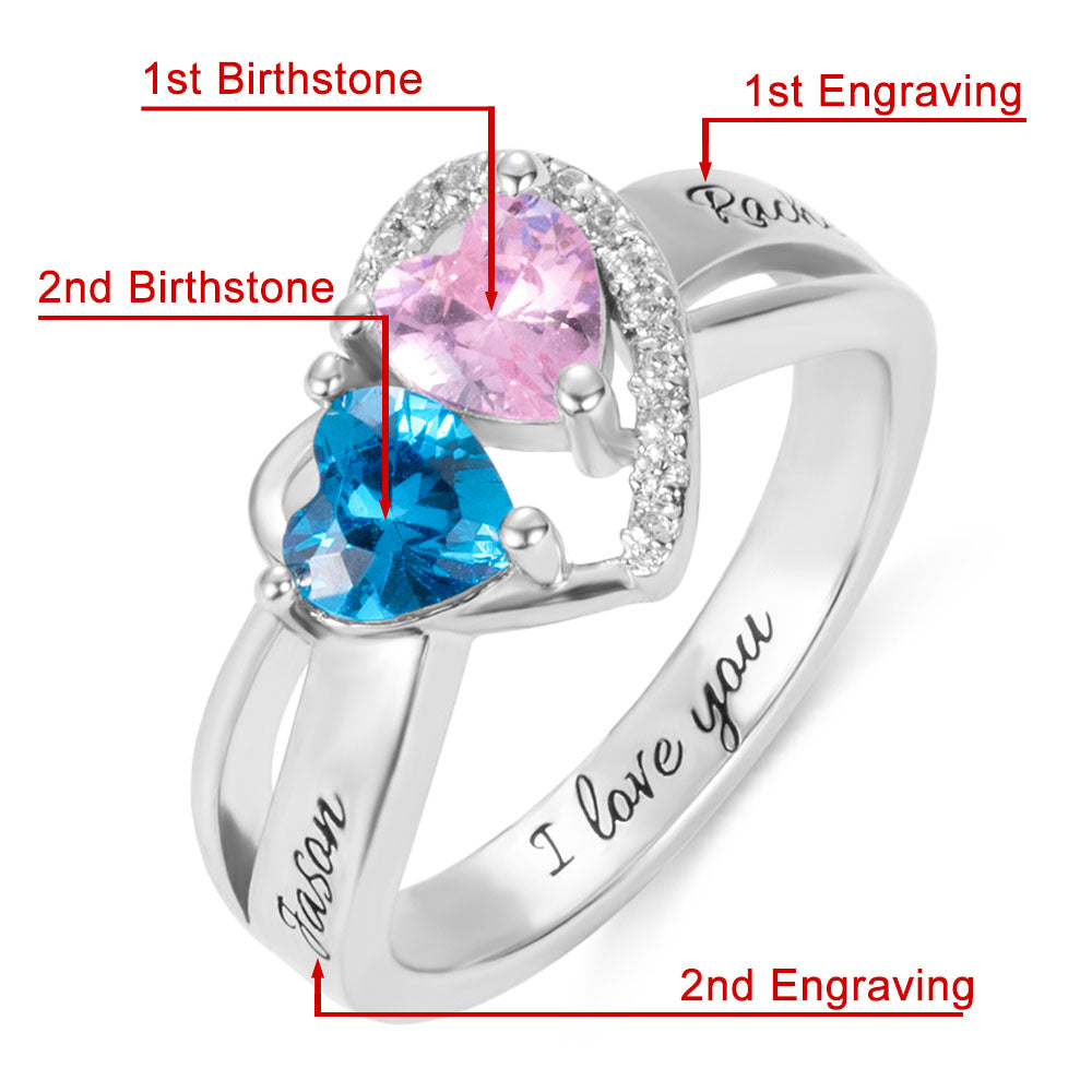 Heart Birthstones Engraved Promise Ring