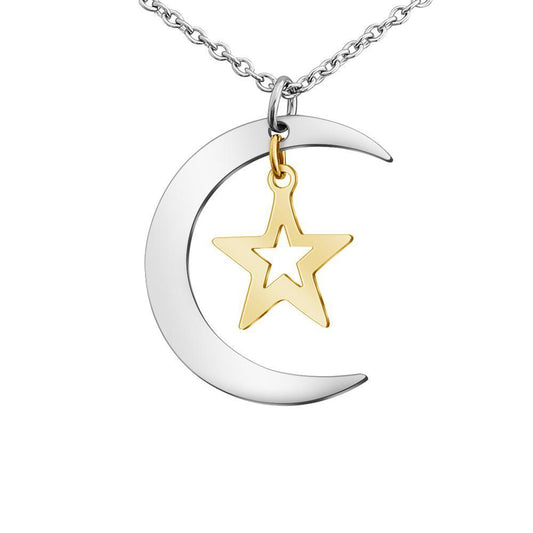 Cubic Zirconia Crescent Star Phase Pendant Necklace