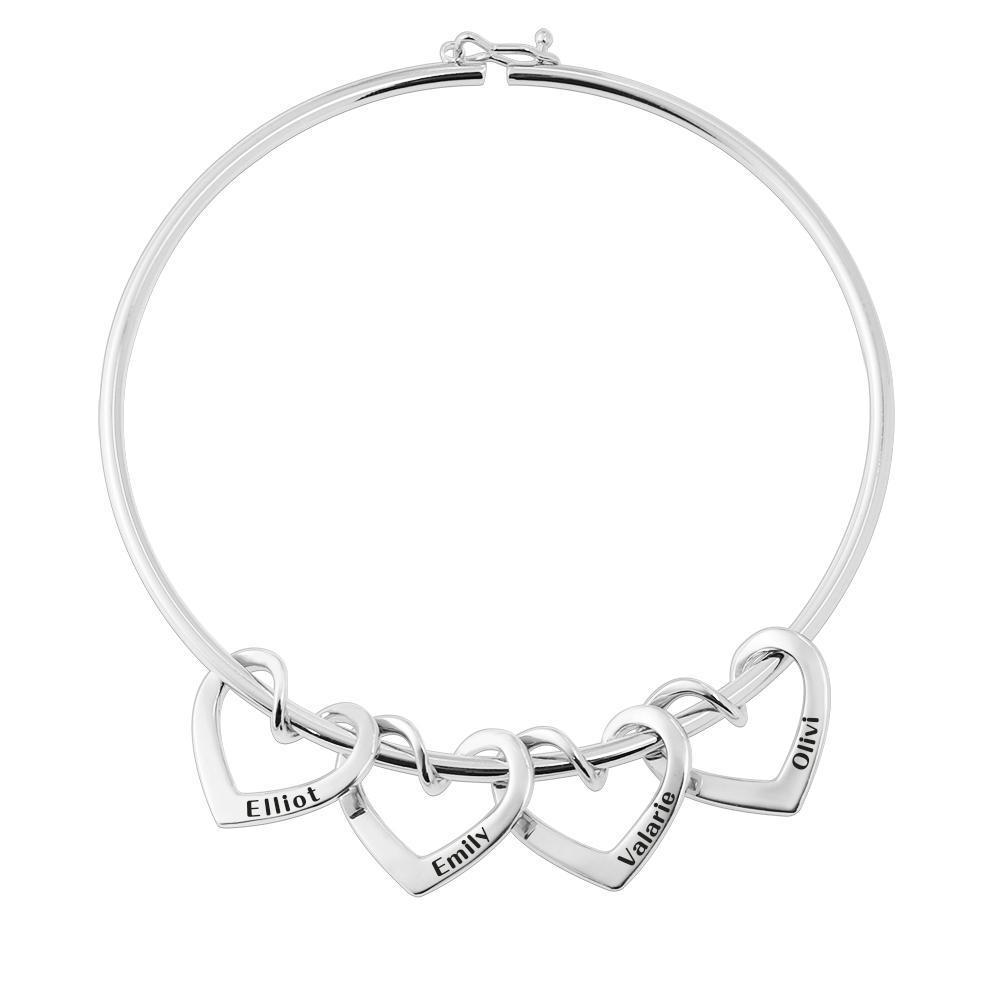 Mother's Day Gift Family Bangle Bracelet with Heart Shape Hook Charm