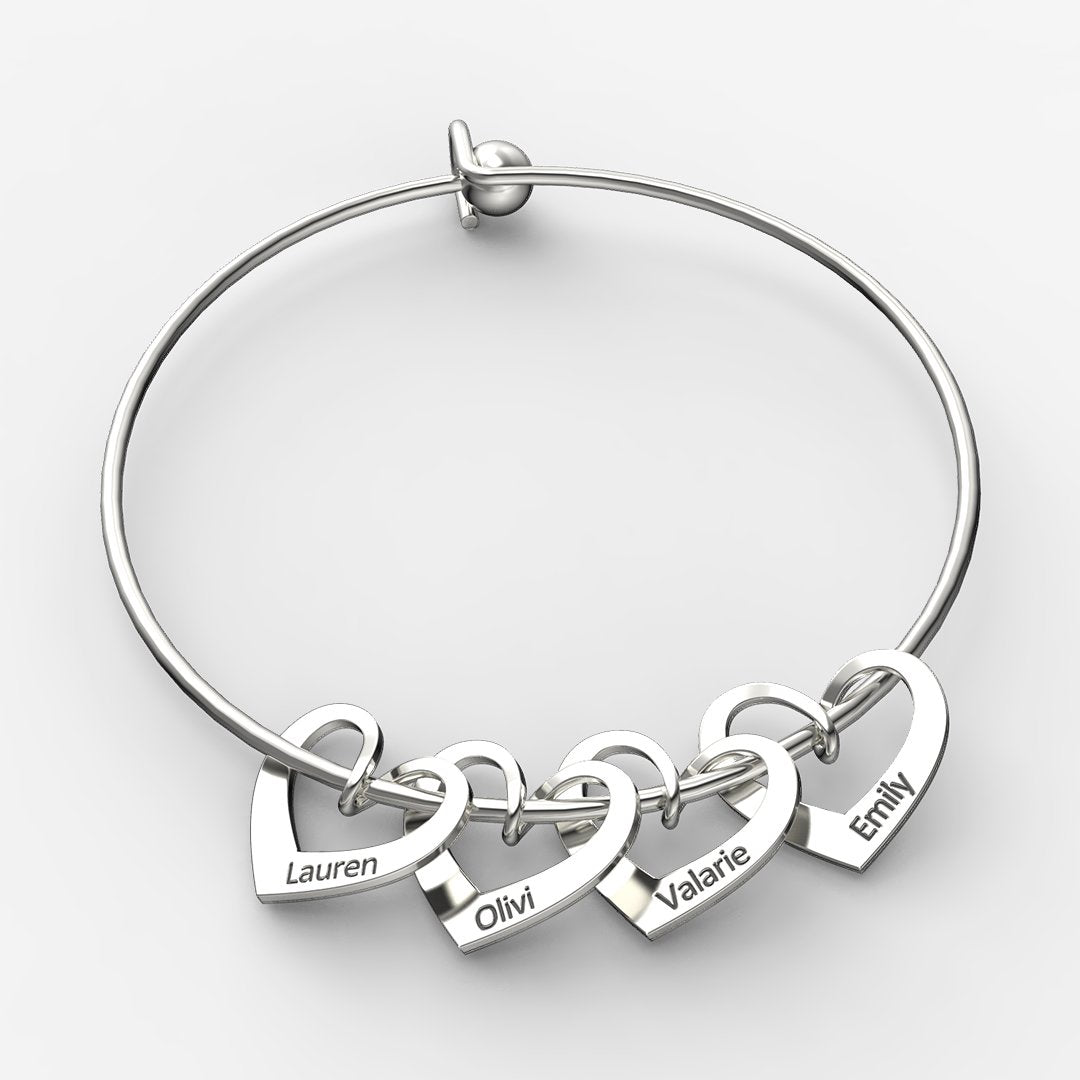 Mother's Day Gift Family Bangle Bracelet with Heart Shape Hook Charm