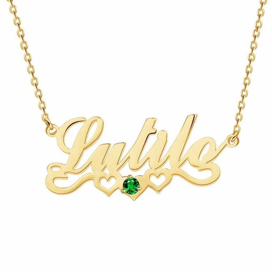 Mother's Day Gift Personalized 18K Gold Plated Name Necklace Birthday stone
