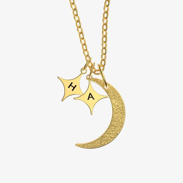 Mother's Day Gift “I love you to the ”Moon and Stars initials Necklace