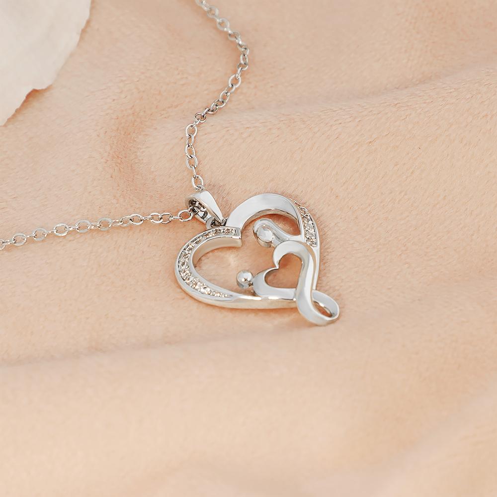 Diamond Peach Heart Mother and Child Necklace
