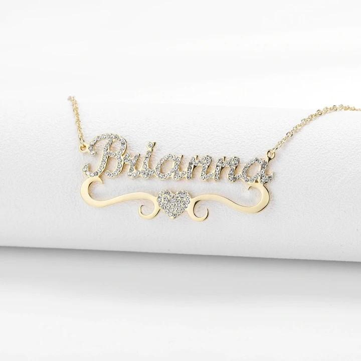 Valentine's Day Gift Sparkling Diamond Heart Name Necklace