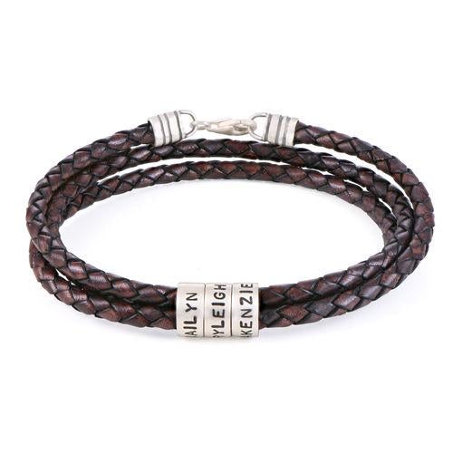 Father's Day Men's Leather Bracelet with Small Custom Beads