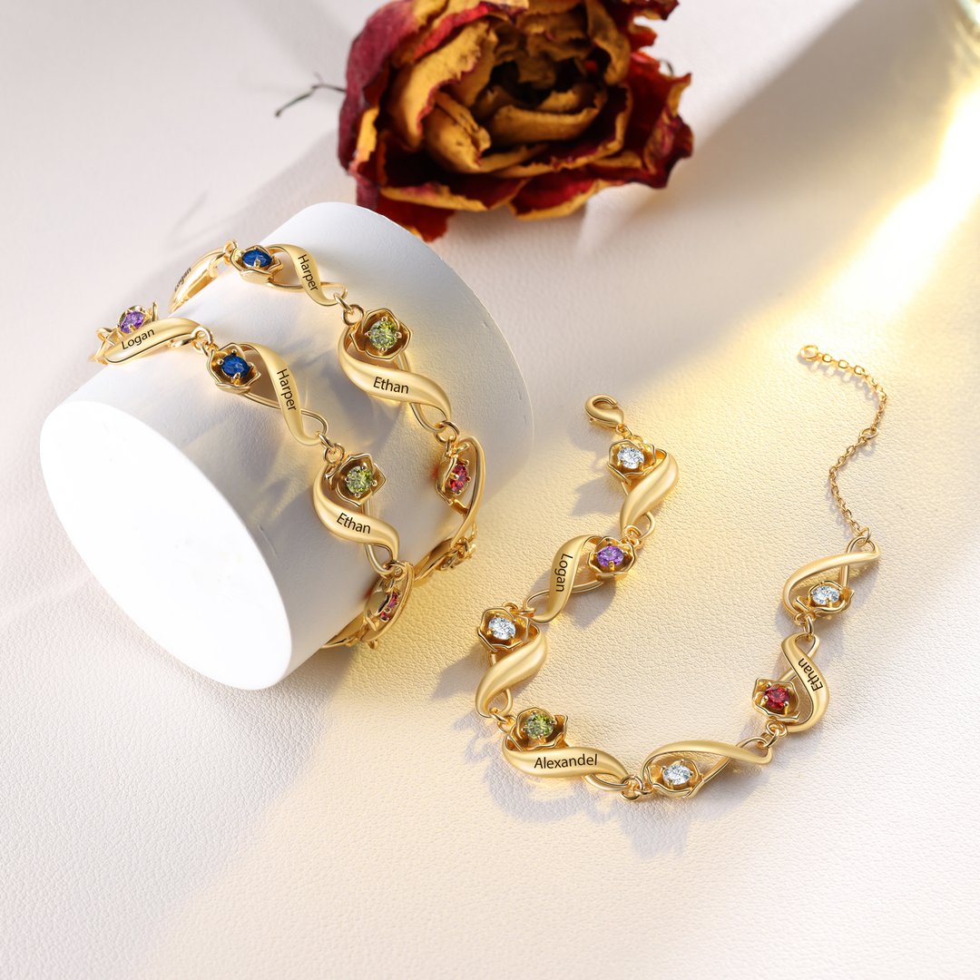 Infinity Rose Bracelet Custom 1-7 Birthstones and Names Women Bracelet