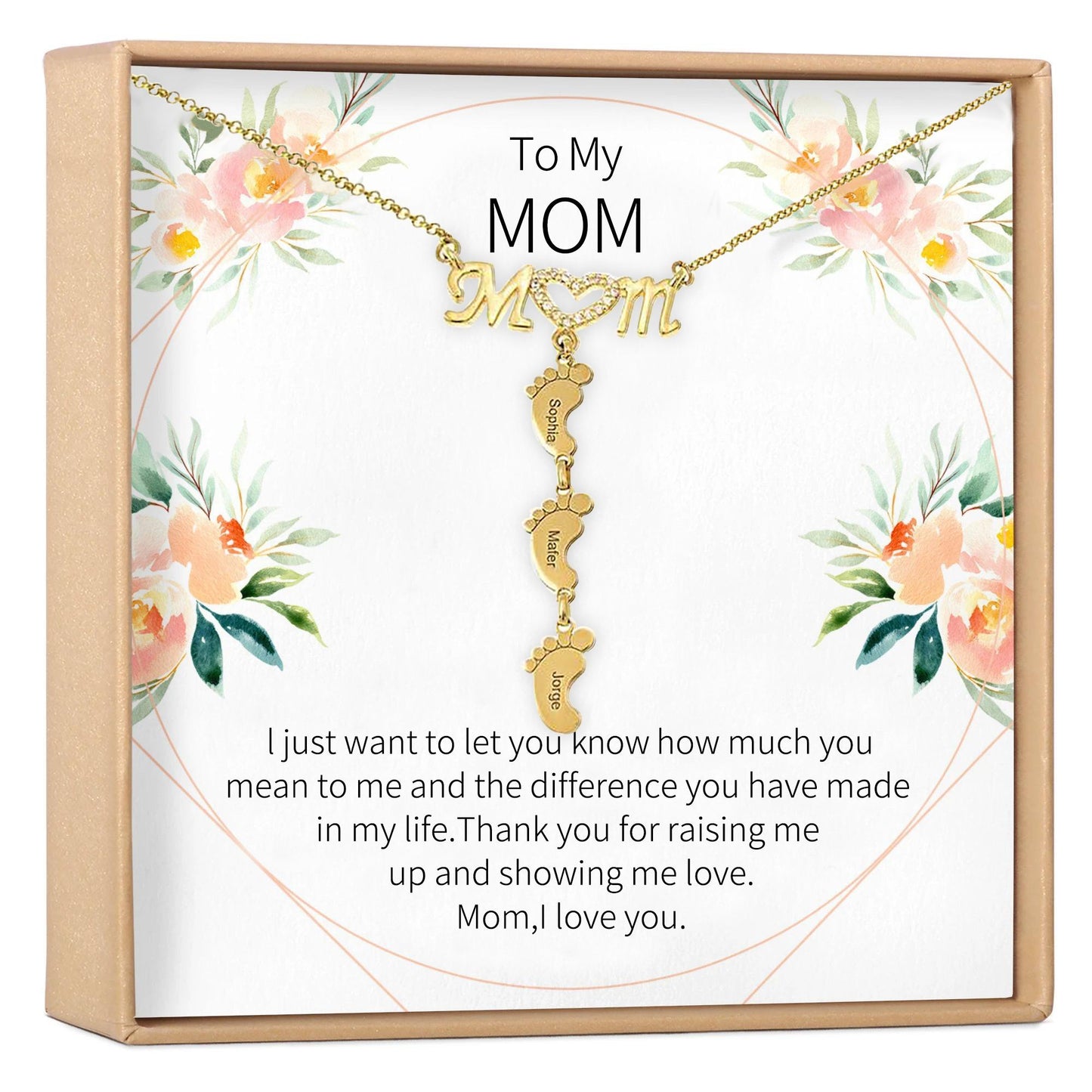 Mother's Day Gift Diamond Mom Necklace With Baby Feet