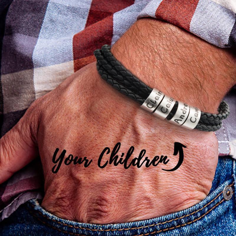 Father's Day Men's Leather Bracelet with Small Custom Beads