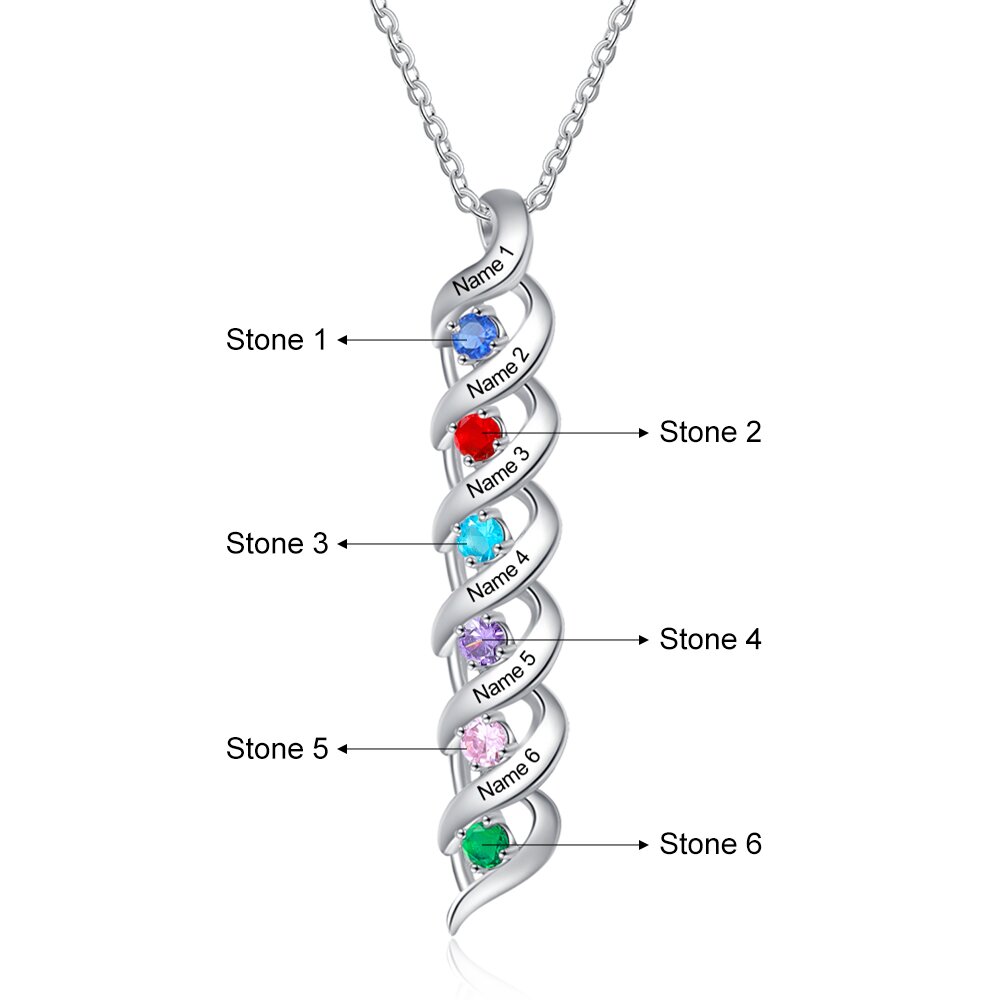 Mother's Day Heart 925 Sterling Silver Birthstones Necklace