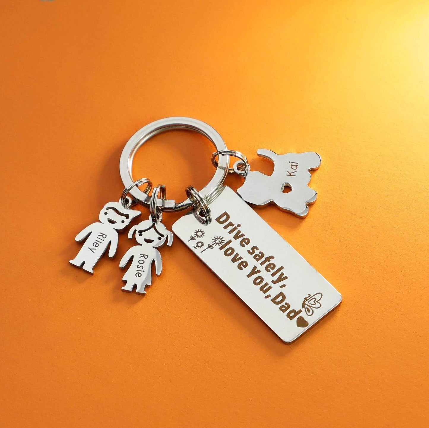Drive Safely, Love you Keychain With Customized Family Kids Charm
