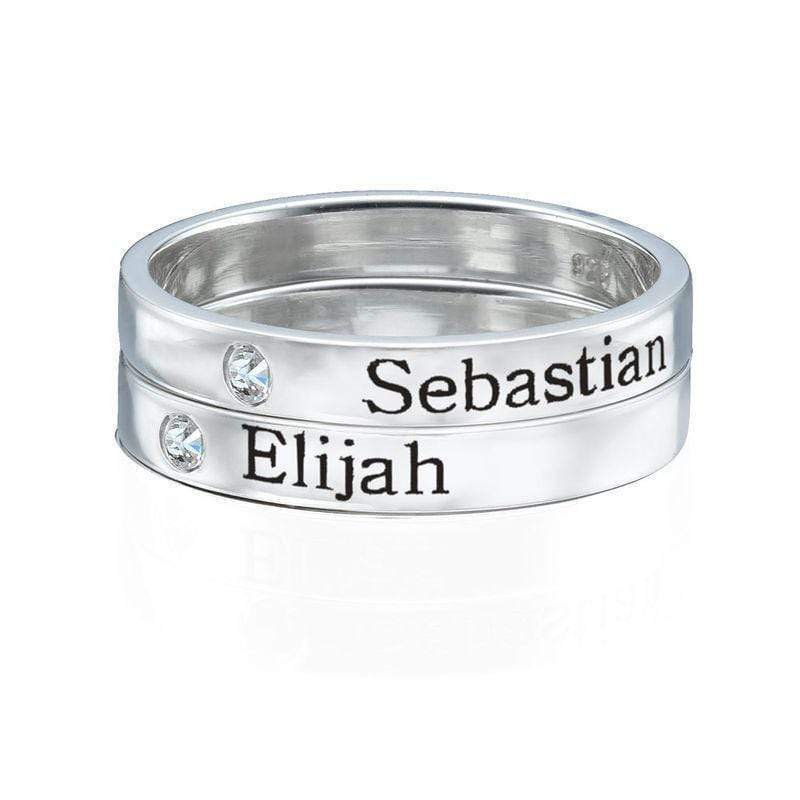 Valentine's Day Gift Stackable Name Ring in Silver with Diamond Multiple name rings