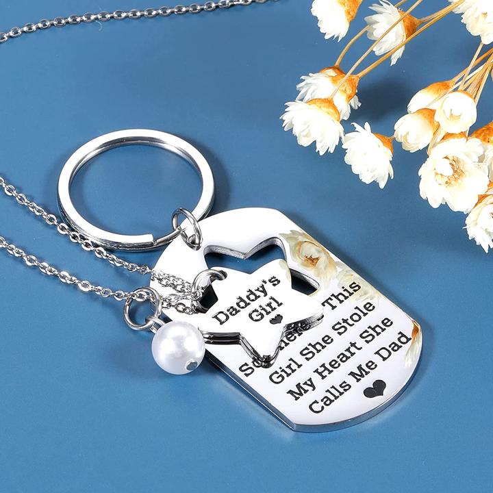 Father and Daughter Necklace Keychain Set
