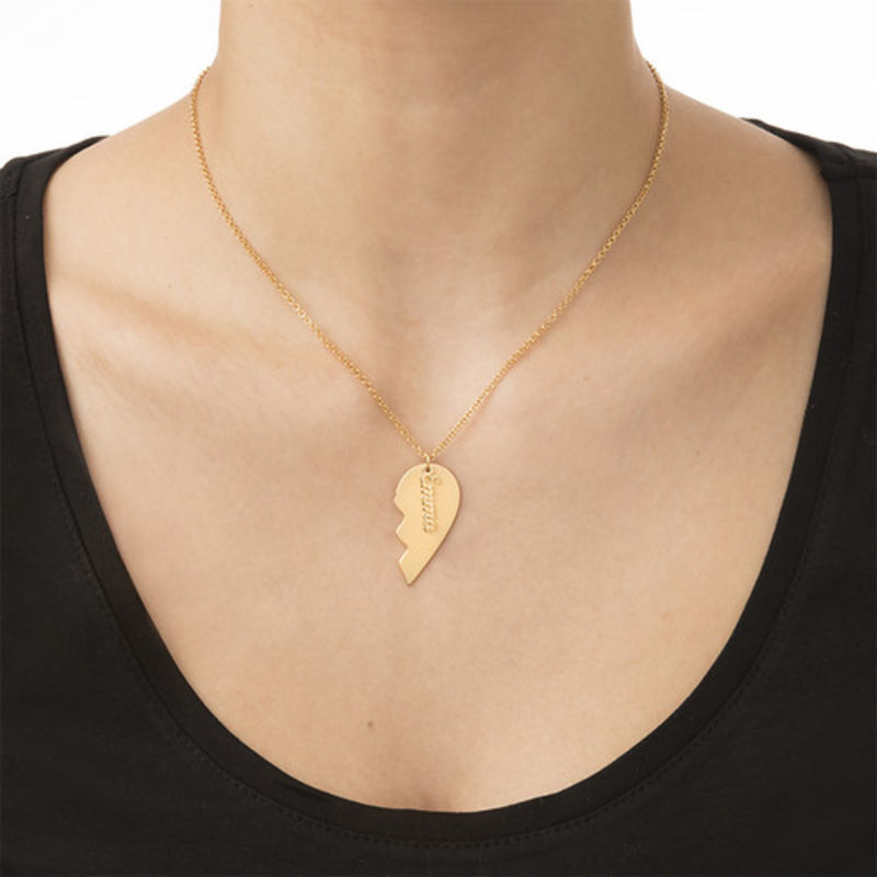 Engraved Couple Heart Necklace in Matte Gold Plating