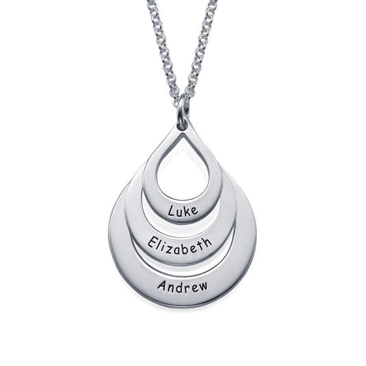 Gift For her Engraved Drop Shaped Family Necklace